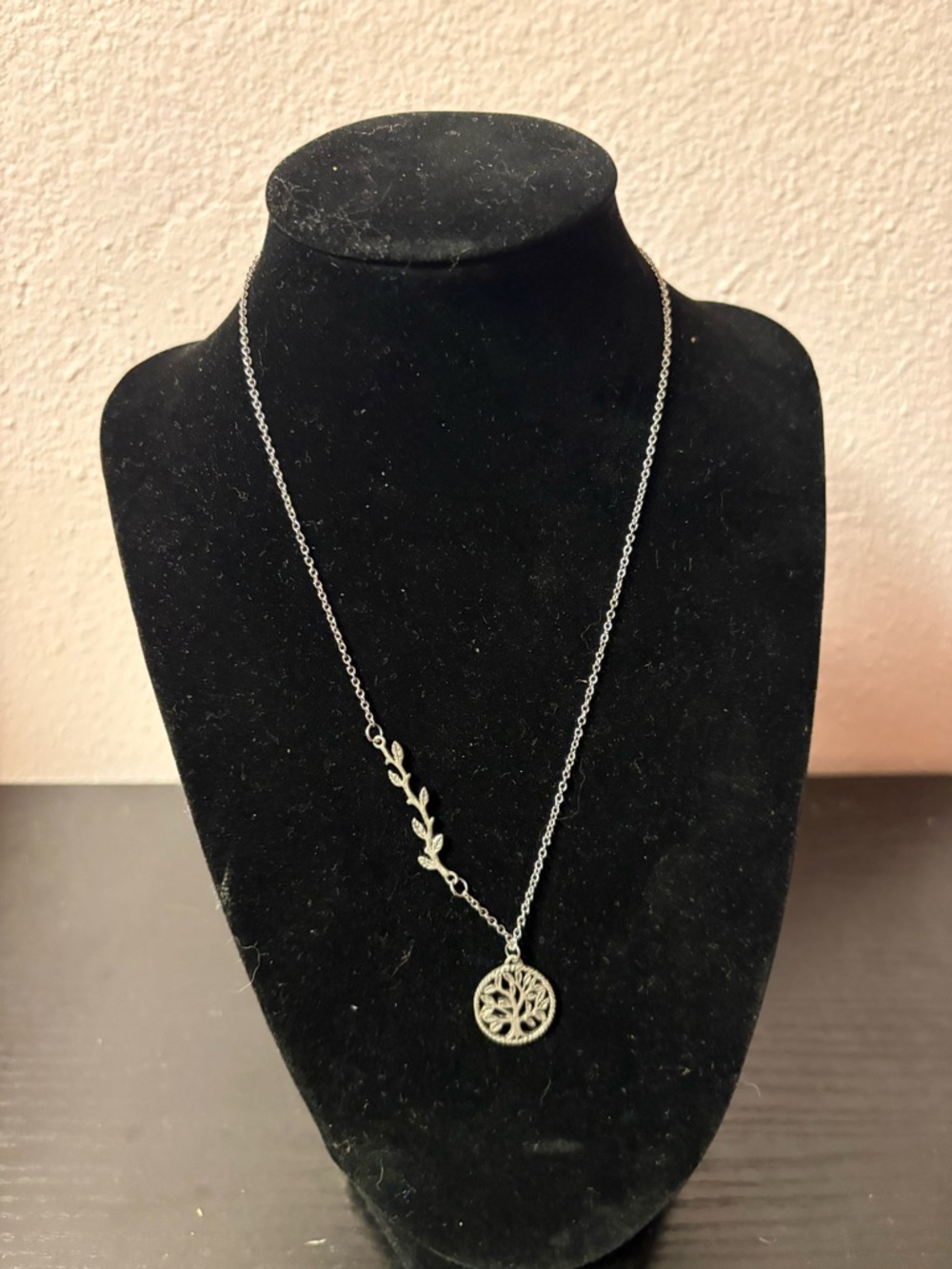 Tree of Life Necklace Silver Tone Asymmetrical Vine Chain